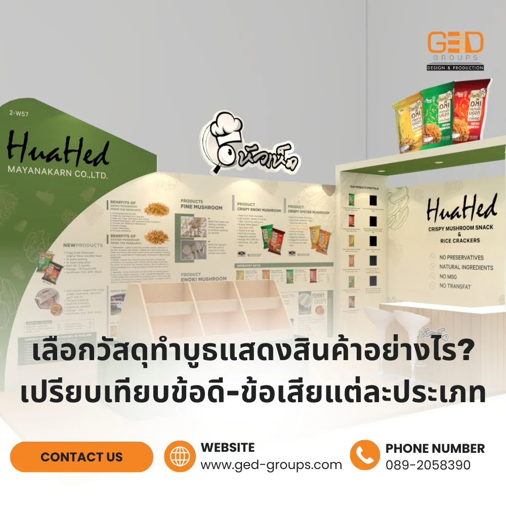 เลือกวัสดุทำบูธแสดงสินค้าให้เหมาะกับงาน เปรียบเทียบ MDF ไม้อัด อะลูมิเนียม Modular และ Fabric พร้อมข้อดี ข้อจำกัด